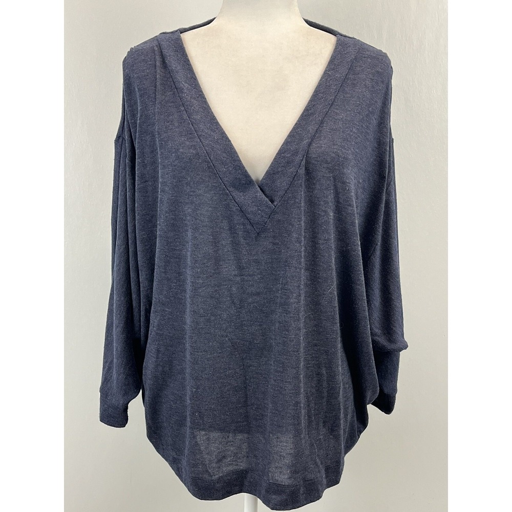 Chicos Vneck Knit Batwing Sweater Sz 3 Blue Coastal Lightweight Boxy Beachy